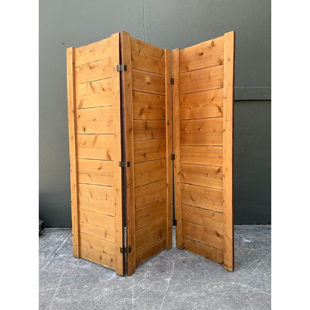 Brown Vintage Hand Painted Barn Wood Folding Screen For Sale - Image 8 of 8