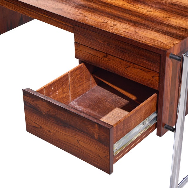 Scandiline Mid Century Rosewood and Chrome Executive Desk For Sale - Image 9 of 12