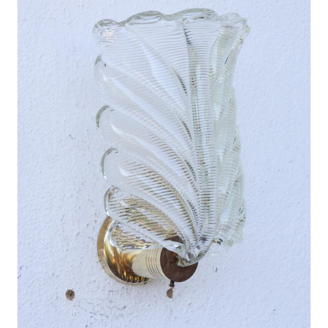 Art Decò Wall Light Trasparent Murano Glass Leave by Barovier E Toso, 1950s For Sale - Image 6 of 13