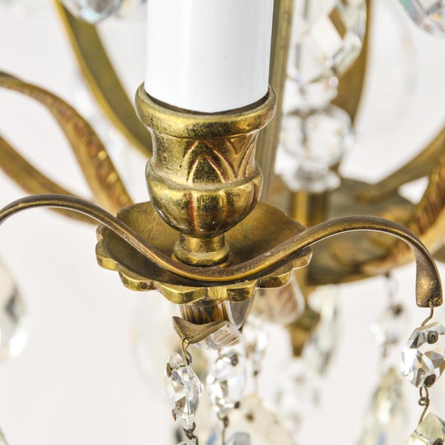 Vintage Brass and Crystal Chandelier 5 Light Baroque Rococo Revival Made in Sweden For Sale - Image 11 of 18
