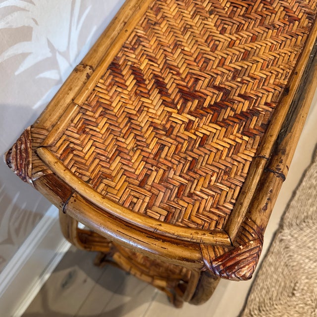 Mid 20th Century Vintage Rattan and Bamboo Console Table With Curved Legs For Sale - Image 5 of 10