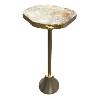 Sliced Agate and Matte Brass Columnar Side Table For Sale