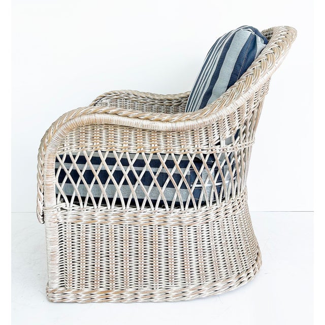 Wood 1970s Henry Link Rattan Lounge Chairs, Ottomans, New Sunbrella Upholstery, 2 Pairs For Sale - Image 7 of 18