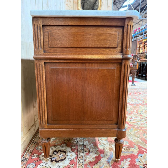 Louis XVI Style Low Sideboard in Mahogany and Carrara Marble For Sale - Image 11 of 12