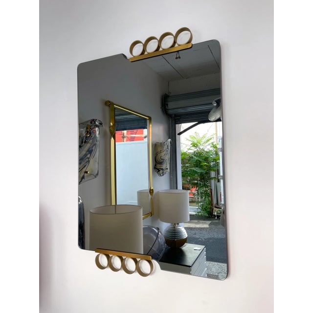 1970s Pair of Mirrors Brass Disc Gray Tinted Glass by Modernindustria, Italy, 1970s For Sale - Image 5 of 13