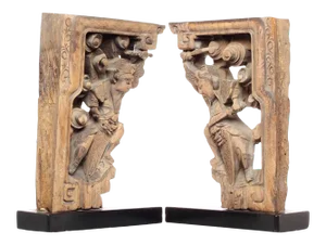 Mid 19th Century Chinese Hand-Carved Temple Corbels with Characters - A Pair