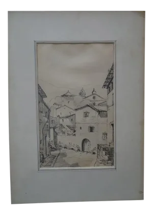 Alfred C. Ybarra (1905 – 2001) Pencil Sketch of a Spanish Town