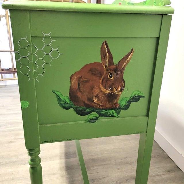 Folk Art Hand-Painted Rabbit Cabinet Signed Patti B. Martin, 2008 For Sale - Image 10 of 12