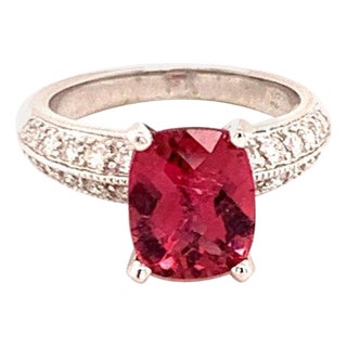 Diamond Tourmaline Rubellite Ring 6.75 14k Gold 4.10 TCW Women Certified For Sale