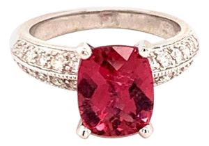 Diamond Tourmaline Rubellite Ring 6.75 14k Gold 4.10 TCW Women Certified