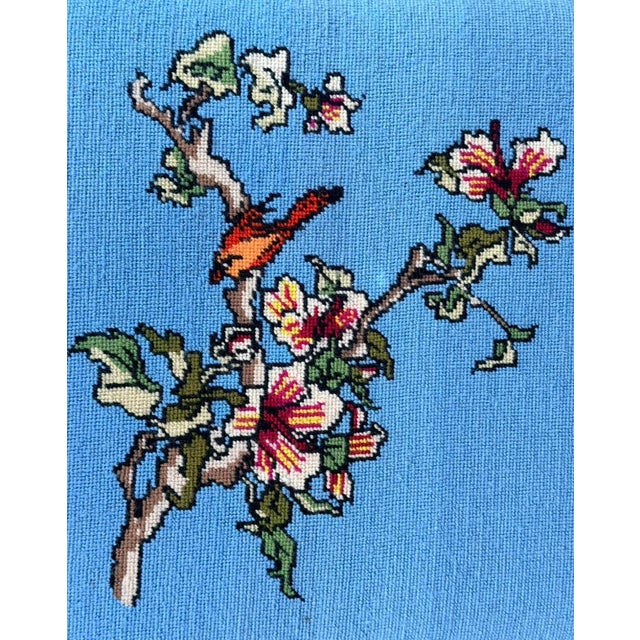 Wood Late 19th Century French Chinoiserie Faux Bamboo Stool with Antique Gilt Finish and Needlepoint Upholstery For Sale - Image 7 of 9