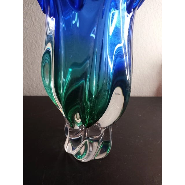 1980s Bohemia Czech Sommerso Green/Blue Art Glass Vase. For Sale - Image 4 of 7
