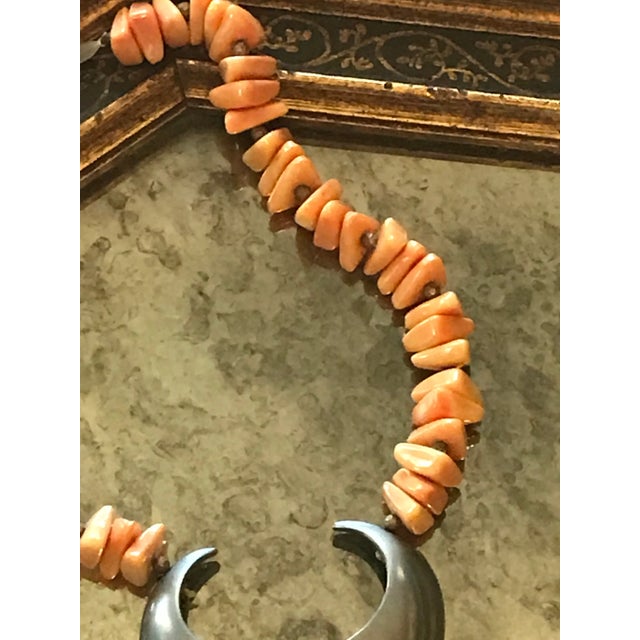 Orange 1970s Vintage Alexis Kirk Coral Orange Pewter Crescent Pendant Necklace For Sale - Image 8 of 8