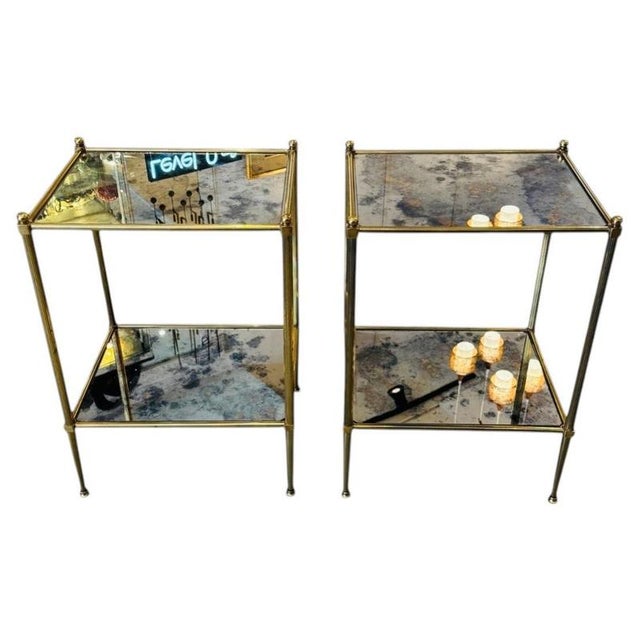 Neoclassical Side Tables in Brass and Oxidized Mirros, 1960, Set of 2 For Sale - Image 12 of 12