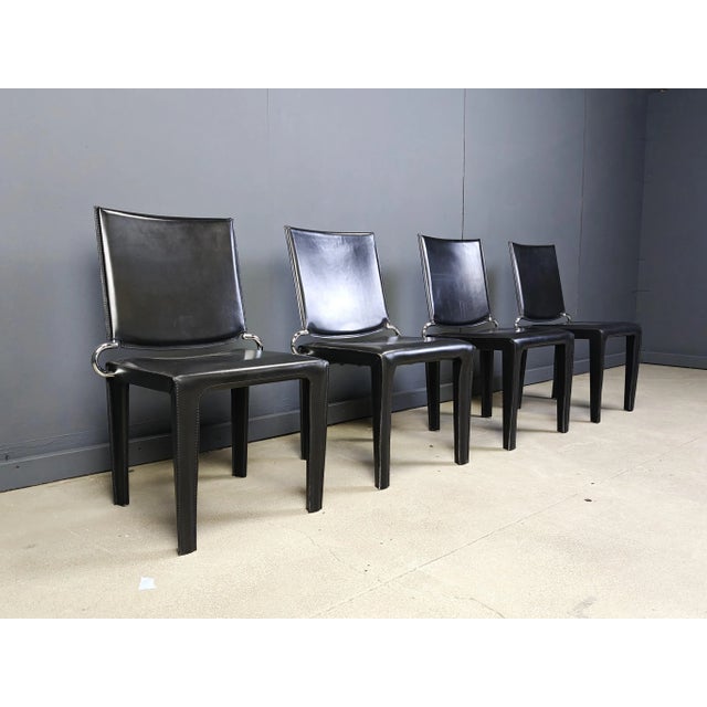 1980s Black Leather Dining Chairs by Arper Italy, 1980s, Set of 4 For Sale - Image 5 of 10