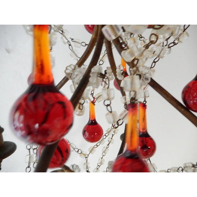 1920s Italian Red Murano Drops With Crystal Swags Chandelier For Sale - Image 11 of 12