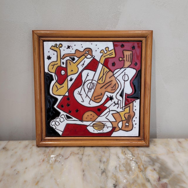 Vintage Spanish Glazed Ceramic Tile Music, 1950s For Sale - Image 4 of 8