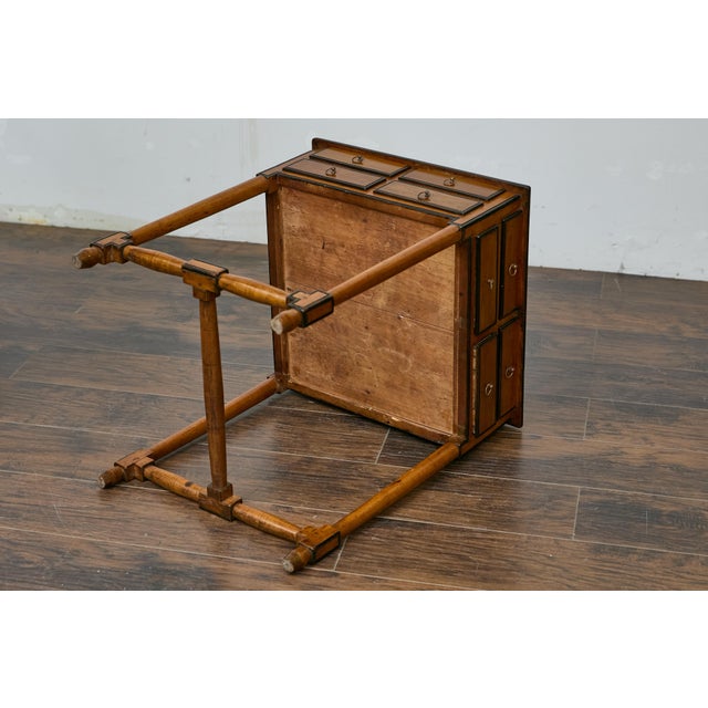 English 19th Century English Walnut Spice Table with Drawers and H-Form Stretcher For Sale - Image 3 of 12