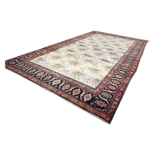 Antique Persian Malayer Wool 11x18 Ivory, Blue, Green & Salmon Handwoven Area Rug #9902772 For Sale In Houston - Image 6 of 11
