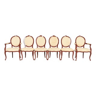 Karges Style French Provincial Louis XV Brown Lacquered Dining Chairs, Set of Six For Sale