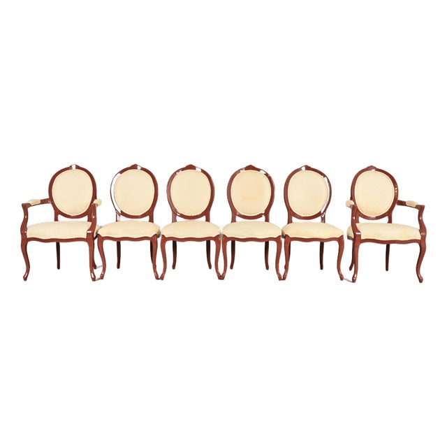 Karges Style French Provincial Louis XV Brown Lacquered Dining Chairs, Set of Six For Sale