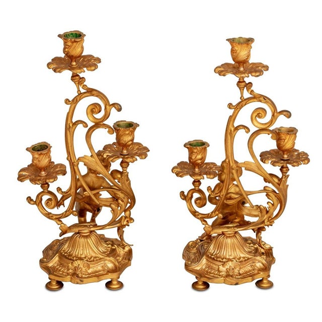 Louis XV Style Gilt Metal Figural Candelabra, Pair For Sale - Image 4 of 4