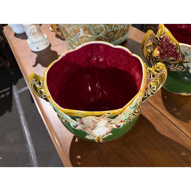 Art Nouveau Majolica Plant Pots, 1890s, Set of 2 For Sale - Image 4 of 6