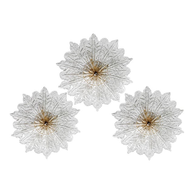 1980s Set of 3 Amsterdam Palmetta, Italian Murano Glass Ceiling Light or Flush Mount For Sale