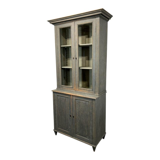 Late 19th Century Late 19th Century Tall Swedish Display Cabinet in Dark Grey With Beautiful Patina For Sale - Image 5 of 9