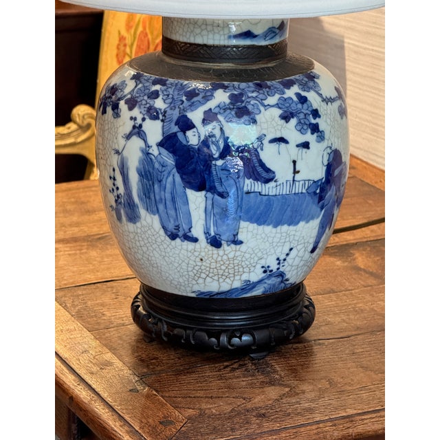 Wood Mid 20th Century Blue and White Chinese Ginger Jar Lamp For Sale - Image 7 of 10