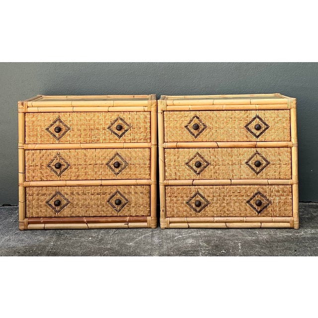 Vintage Woven Diamond Rattan Chests - A Pair For Sale - Image 11 of 12