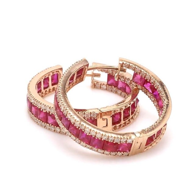 Contemporary 6.56 cts Natural ruby and 1.33 cts diamond earring in 14k gold For Sale - Image 3 of 18