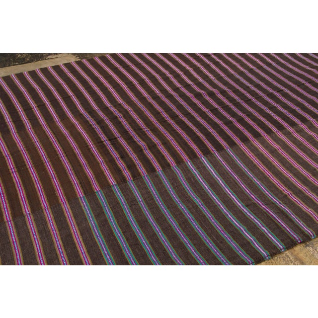 Rug & Kilim Vintage Panelled Kilim Wool Rug With Pink Stripes by Rug & Kilim, 1950-1959 For Sale - Image 4 of 9