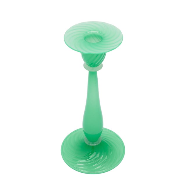 Mid-Century Modern Frederick Carder-Era Steuben Jade and Alabaster Glass Candlestick, 1920-1933 For Sale - Image 3 of 9