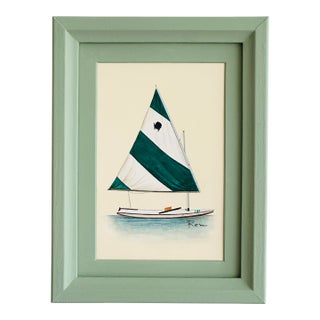 Original Hand-Painted Sailboat Painting in a Hand-Painted Frame For Sale
