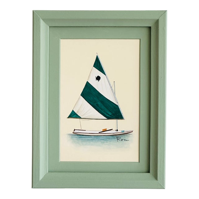 Original Hand-Painted Sailboat Painting in a Hand-Painted Frame For Sale
