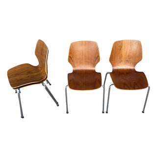 Mid-Century Modern Westnofa Teak and Chrome Dining Chairs Stacking – Set of 4 For Sale