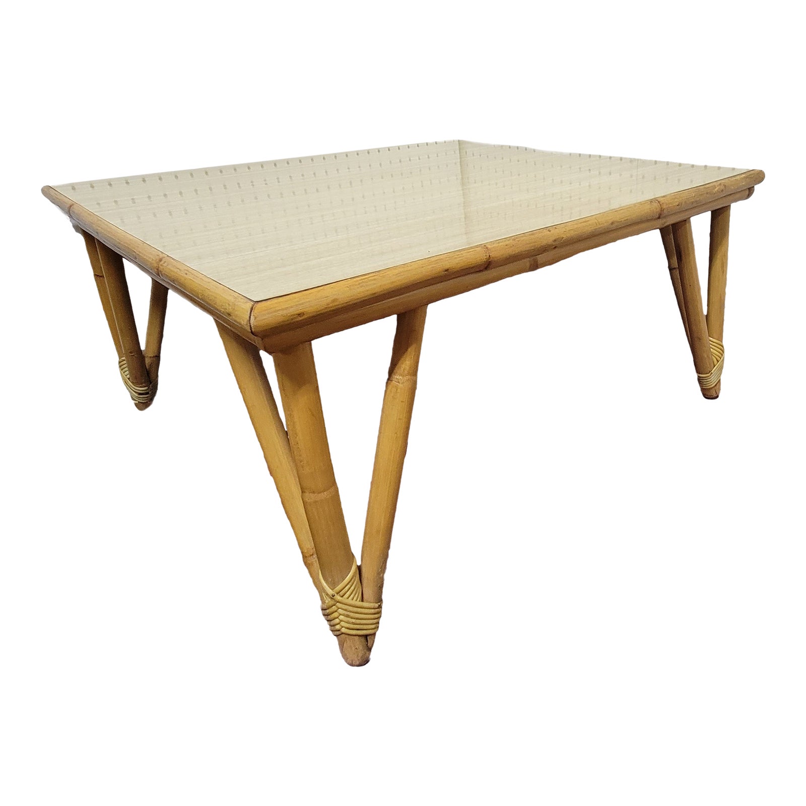 Mid Century Modern Large Square Rattan Coffee Table / Side Table With