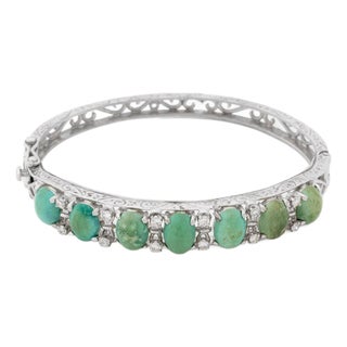 14k White Gold Turquoise Diamond Bangle For Sale