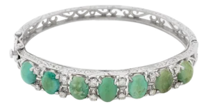 14k White Gold Turquoise Diamond Bangle
