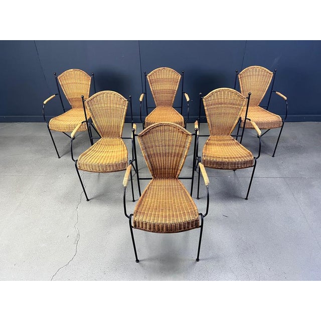 Wicker Chairs attributed to Frederick Weinberg, 1960s, Set of 6 For Sale - Image 10 of 11