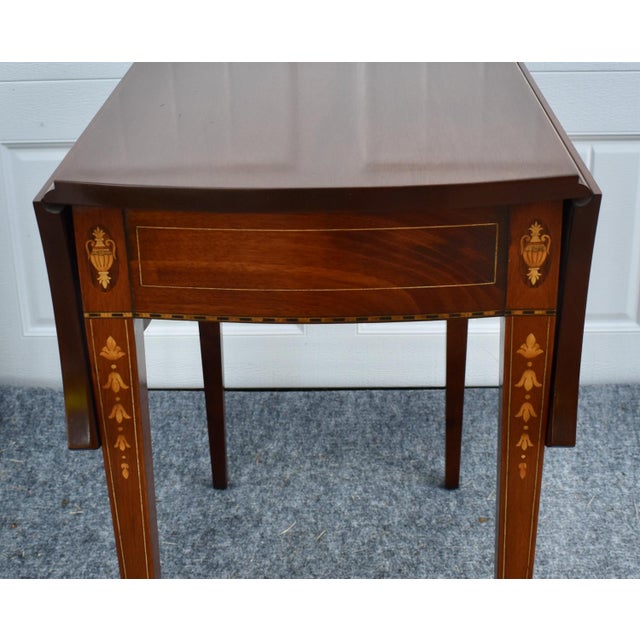 Inlaid Mahogany Pembroke Table Bench Made Federal Style Accent End Side Table For Sale - Image 13 of 16