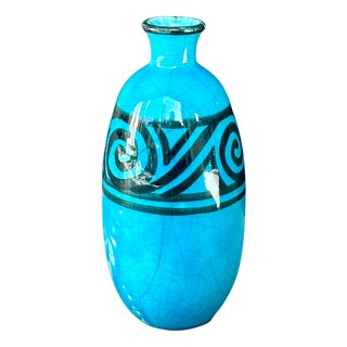 Ovoid Ceramic Vase with Crackled Blue Glaze, 1890s For Sale