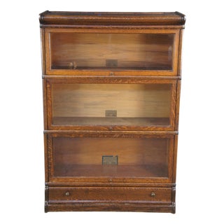Early 20th Century Globe Wernicke Quartersawn Oak Mission Stacking Barrister Bookcase W Drawer For Sale