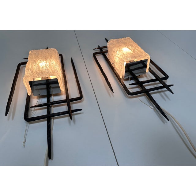Large Brutalist Wrought Iron and Glass Sculptural Wall Lamps from Honsel-Leuchten, West Germany 1960s, Set of 2 For Sale - Image 13 of 18