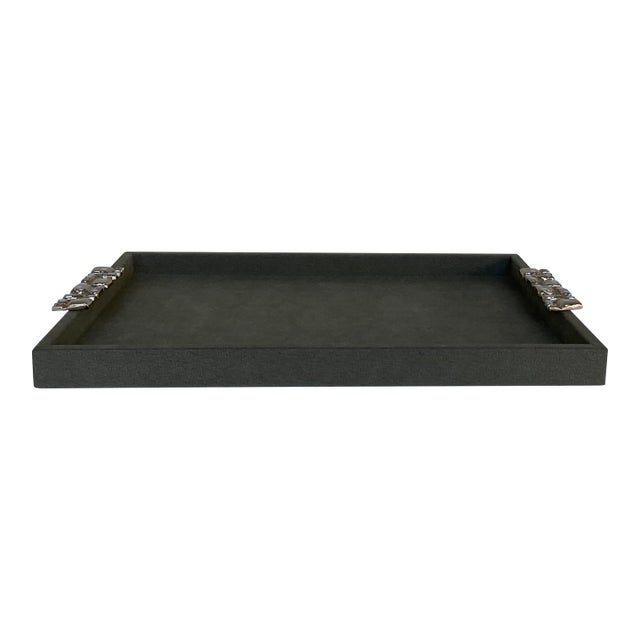 John Richard Modern Olive Green Suede Delian Tray For Sale