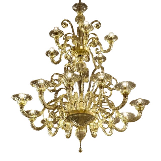 Modern Champagne Venetian “Curls” Murano Glass Chandelier For Sale
