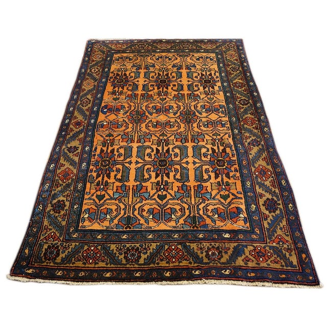 Persian Antique Persian Lilihan Wool 5x7 Yellow, Orange & Blue Handmade Area Rug #9902439 For Sale - Image 3 of 5