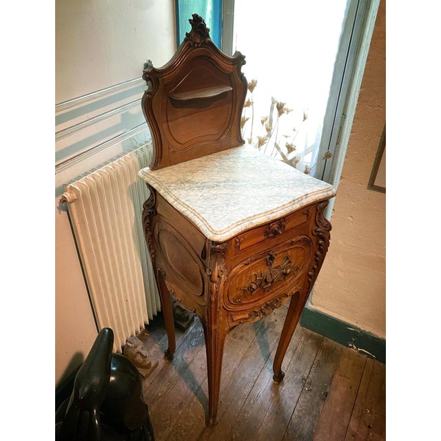 Louis XV Style Bedside Table in Carved Walnut, 1890s For Sale - Image 5 of 7