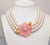 American Vintage 1980s Signed Napier 3-Strand Beaded Faux-Pearl Pink Flower Necklace For Sale - Image 3 of 8